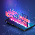 A digital tablet displaying vibrant and dynamic trading analytics and graphs, symbolizing innovative trading tools in fi