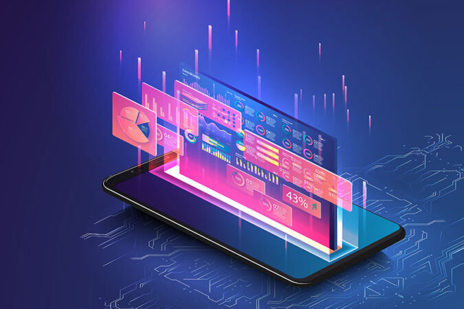 A digital tablet displaying vibrant and dynamic trading analytics and graphs, symbolizing innovative trading tools in fi